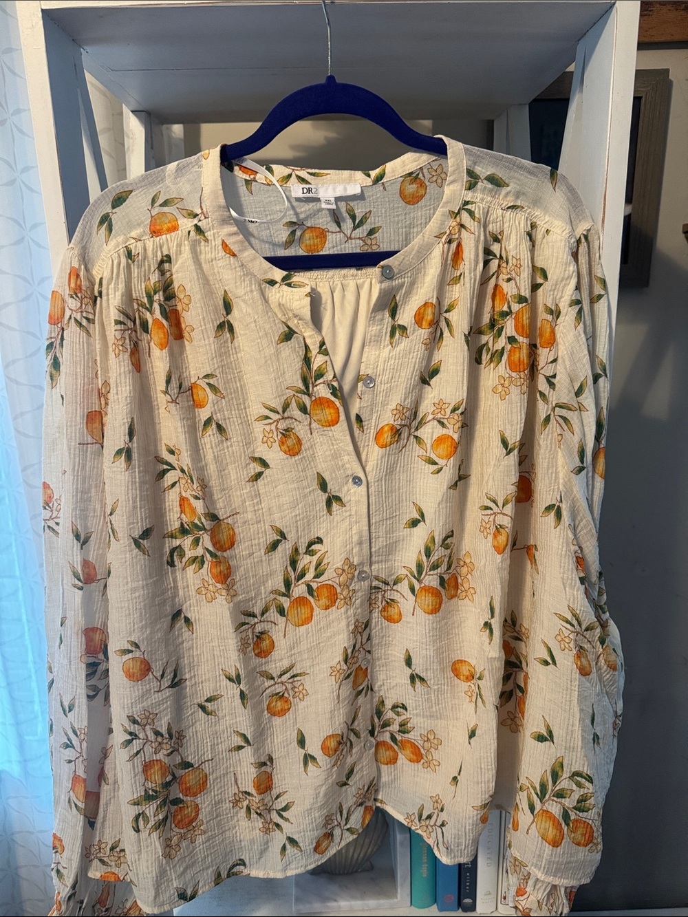 DR2 Cream Blouse with Orange and Green Citrus Print